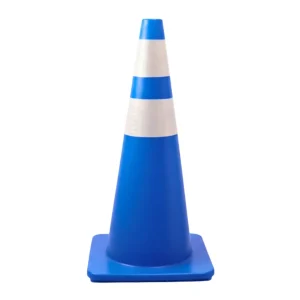 Cono de tránsito | color azul | 90cm / 28in | con 2 cintas y base tradicional