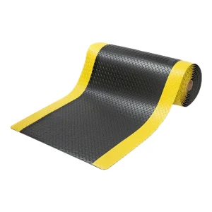 Piso de goma antideslizante en rollo | Tipo diamantado | color negro/amarillo | 3mm*90cm*10mts