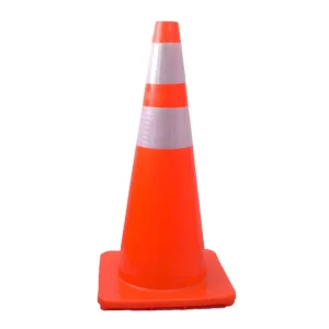 Cono de tránsito económico | color naranjo | 70cm / 28in | con 2 cintas y base tradicional
