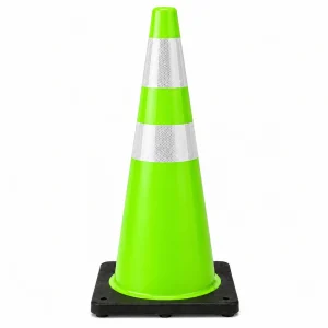 Cono de tránsito | Verde Fluor | 70cm / 28in | con 2 cintas y base de caucho