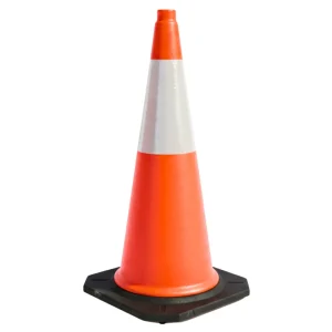 Cono de tránsito | color naranjo | 100cm / 39in | con cinta y base de caucho