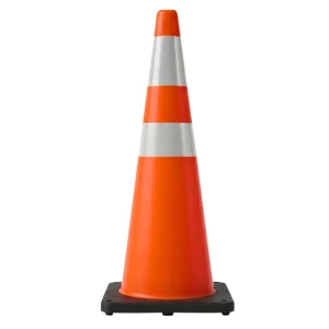 Cono de tránsito | color naranjo | 90cm / 36in | con 2 cintas y base de caucho
