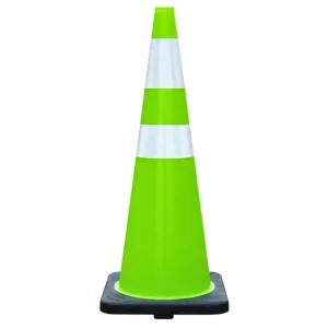 Cono de tránsito | Verde Fluor | 70cm / 28in | con 2 cintas y base de caucho