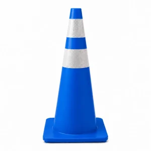 Cono de tránsito | color azul | 90cm / 28in | con 2 cintas y base tradicional