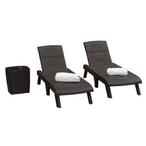 Combo pack Reposeras + mesa de centro | Modelo Capri | con brazos | color café oscuro – MQ